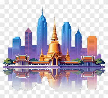 Cityscape With Golden Temple And Skyscrapers PNG