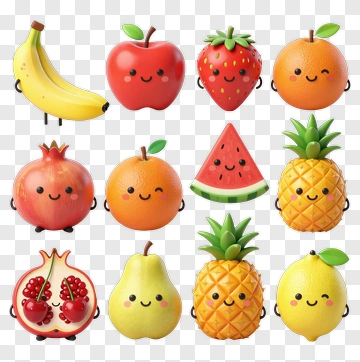 Colorful Cartoon Fruits With Smiling Faces PNG