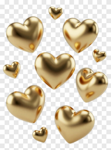 Gold Hearts Floating Together PNG