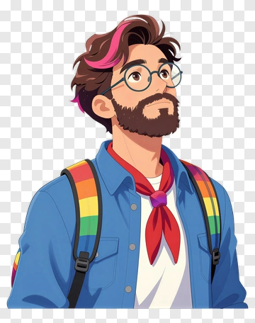 Stylish Man Looking Up With Rainbow Backpack PNG