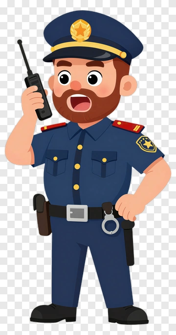 Cartoon Police Officer Talking On Radio PNG