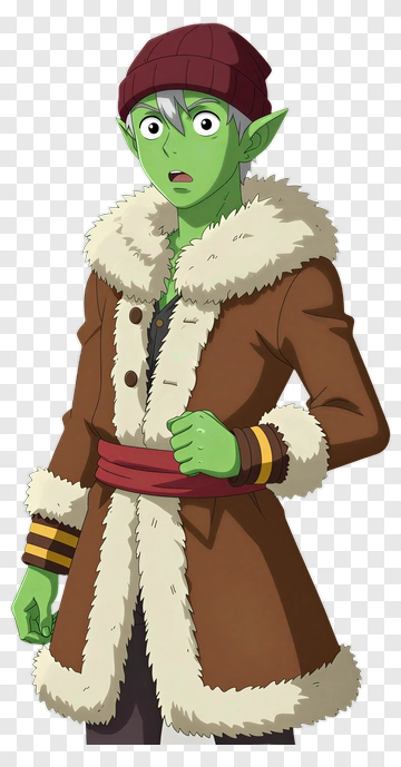 Surprised Green Goblin In Winter Coat PNG