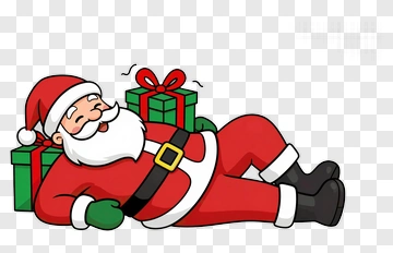 Cartoon Santa Claus Relaxing With Christmas Presents PNG