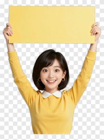 Smiling Girl Holding A Yellow Sign PNG