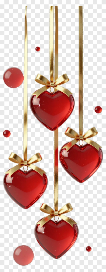 Red Heart Ornaments With Gold Ribbons PNG