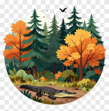Alligator In Autumn Forest Scene PNG