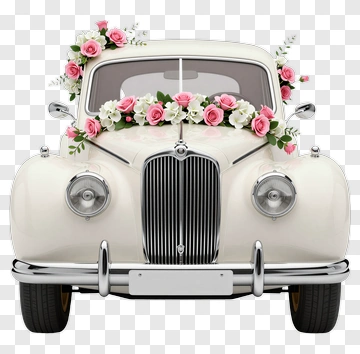Vintage Wedding Car Decorated With Flowers PNG