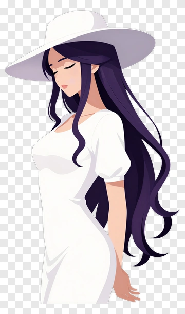 Cartoon Woman In White Dress And Hat PNG