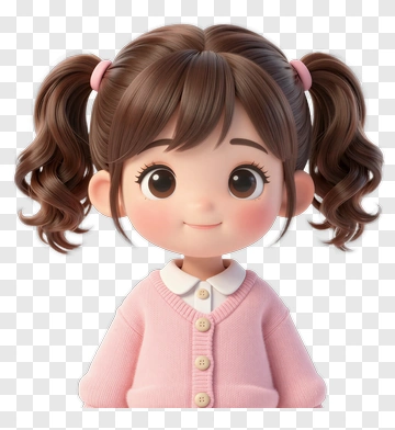 3D Cartoon Girl With Pigtails PNG