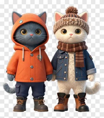 3D Cartoon Cats Wearing Winter Clothing PNG