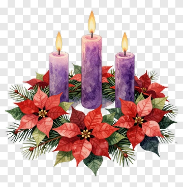 Advent Wreath With Purple Candles And Poinsettias PNG