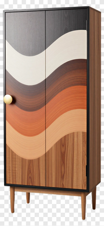 Stylish Wooden Cabinet With Wavy Design PNG