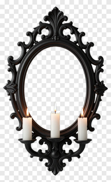 Black Ornate Mirror With Candles PNG