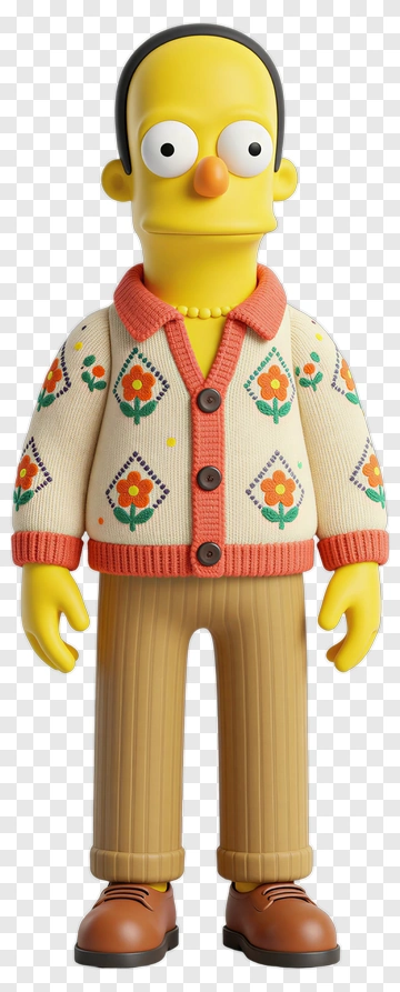 Cartoon Character In Floral Sweater PNG