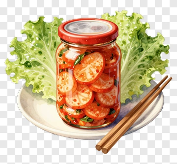 Jar Of Pickled Vegetables With Lettuce And Chopsticks PNG