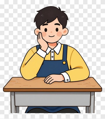 Cartoon Student Sitting At A Desk PNG