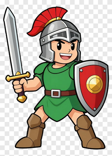 Cartoon Roman Soldier Holding Sword And Shield PNG