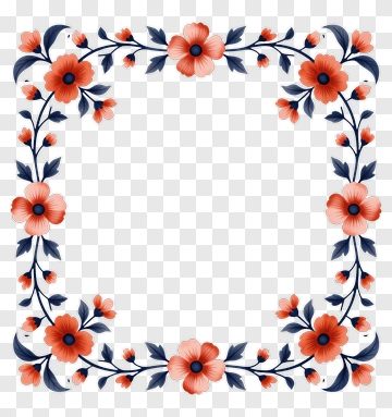 Floral Frame With Red And Blue Flowers PNG