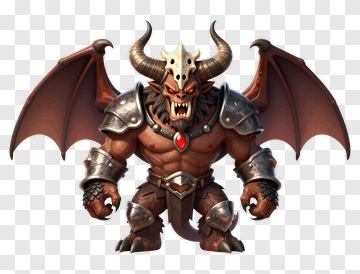 3D Demon Character With Wings And Armor PNG