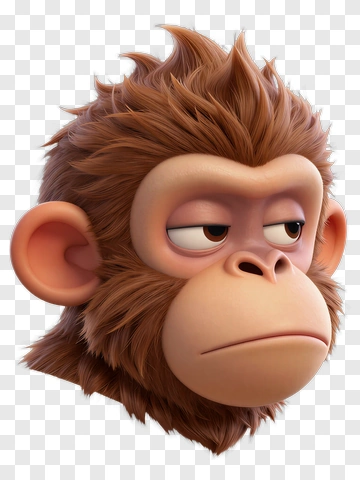 3D Monkey Head With A Displeased Expression PNG