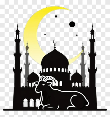 Eid Al-Adha Scene With Mosque And Sheep PNG