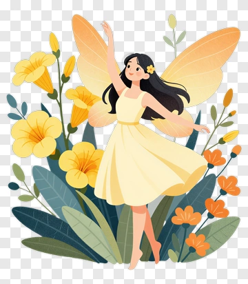 Fairy Dancing Among Colorful Flowers PNG