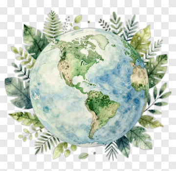Watercolor Earth Surrounded By Green Leaves PNG