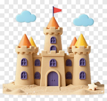 Colorful Sandcastle With Flags And Clouds PNG