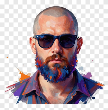 Stylish Man With Colorful Beard And Sunglasses PNG