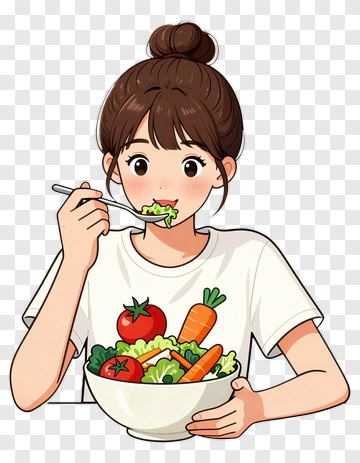 Girl Eating Salad PNG