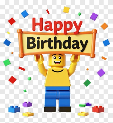 Happy Birthday Lego Character Holding A Banner PNG
