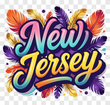 Colorful New Jersey Typography With Feathers PNG