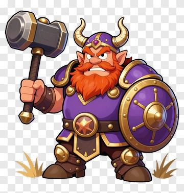 Cartoon Viking Warrior Holding A Hammer PNG