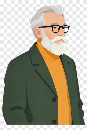 Cartoon Elderly Man In Green Coat PNG