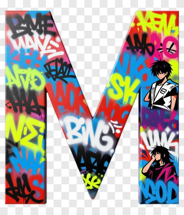 Colorful Graffiti Letter M With Characters PNG