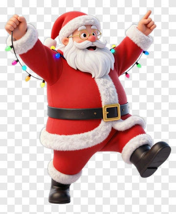 Cartoon Santa Claus Dancing With Christmas Lights PNG