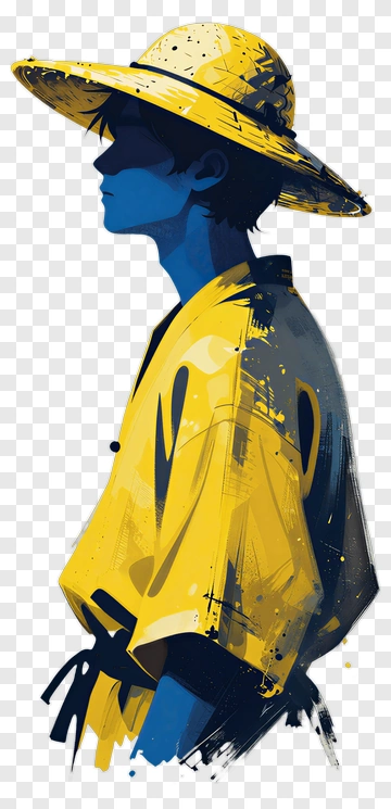 Stylized Young Man In Yellow Kimono And Hat PNG