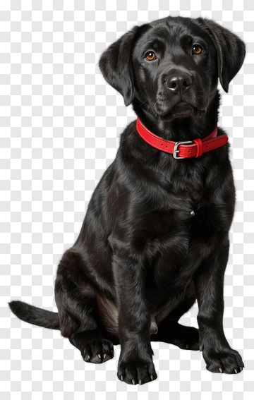 Black Labrador Sitting With A Red Collar PNG
