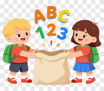 Cartoon Children Holding A Bag With Abc And 123 PNG