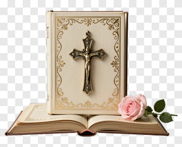 Religious Book With Cross And Rose PNG
