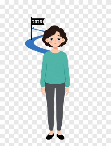 Cartoon Woman Standing With A Future Path To 2026 PNG