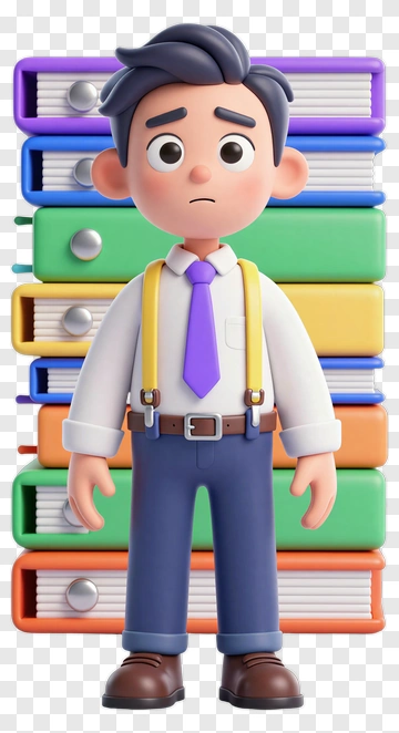 3D Student Standing With Colorful Folders PNG