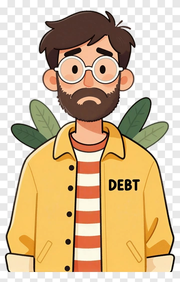 Cartoon Man With Debt Text PNG