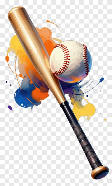 Baseball Bat And Ball With Colorful Splash PNG