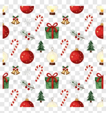 Christmas Pattern With Ornaments And Candy Canes PNG