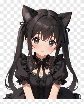 Anime Girl In Black Dress With Cat Ears PNG