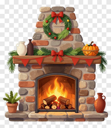 Cozy Fireplace With Holiday Decorations PNG