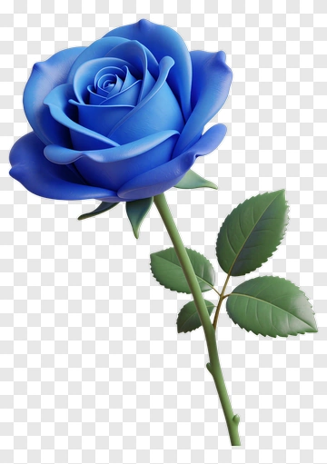 Blue Rose With Green Leaves PNG