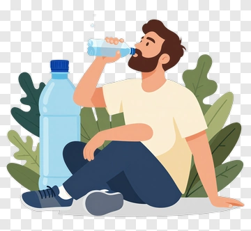 Man Drinking Water Next To A Bottle PNG