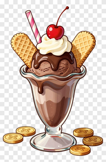 Chocolate Sundae With Wafers And Cherry PNG